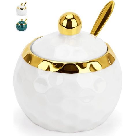 Longziming - Pot en céramique - Bocal de rangement en faïence - Récipient de cuisine - Couvercle anti-poussière - Cuillère doseuse incluse - Céramique sans plomb - Design rustique fait main - Idéal po (1/5)