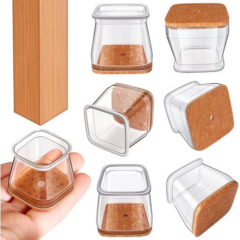 20 protectores para patas de silla,protectores cuadrados de silicona transparente (para patas de 27-39 mm),protección para suelos de madera (1/5)