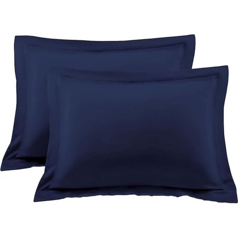 Lot de 2 taies d'oreiller Damask Satin DeLux - 100 % coton, 70 x 70 cm, bleu marine (1/2)