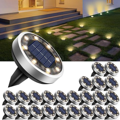 VUSZR 24 Stück Solar Bodenleuchten Aussen, 8 LED Gartenbeleuchtung Solar Wasserdicht Boden Solarleuchten, Solarlampen für Außen Garten Rasen Auffahrt Gehweg Patio, Warmes Weiß (1/5)