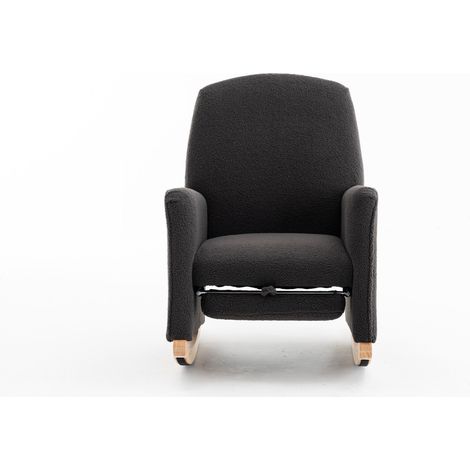 Fauteuil à Bascule Avec Ottomane, Haut Dossier En Tissu Teddy Gris Foncé Pour Salon (1/5)