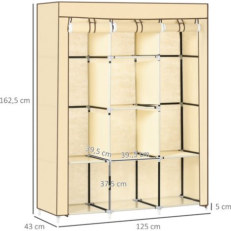 Armoire en tissu, solution de rangement, 8 étagères, 2 tringles, beige (1/5)