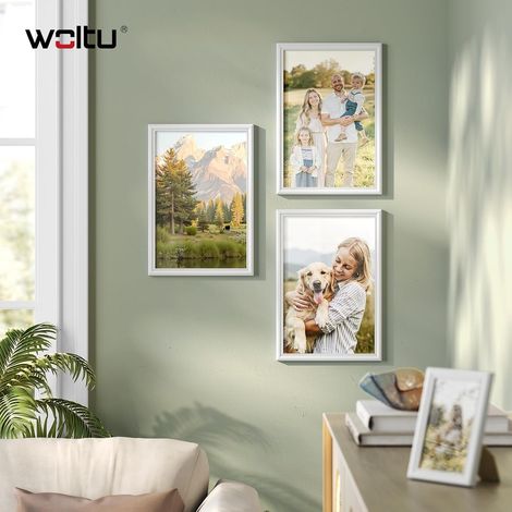 WOLTU 10x Bilderrahmen, Massivholz Fotorahmen mit Passepartout, Posterrahmen zum vertikalen oder horizontalen Aufhängen und Aufstellen, 13x18 cm, Weiß (1/5)