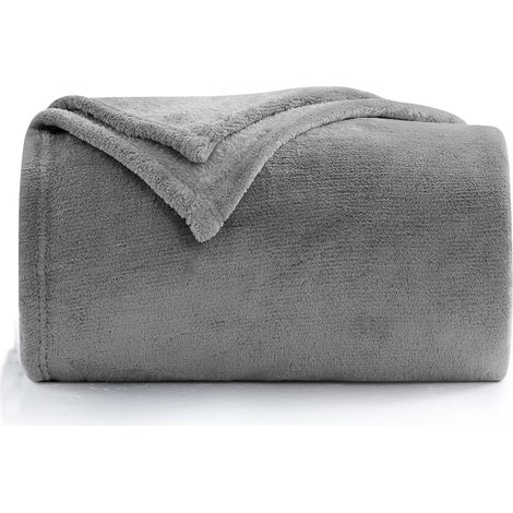 Couverture Flanelle - 150 x 210 cm - Gris - Pour Canapé Lit Chambre - 1 Pièce (1/5)