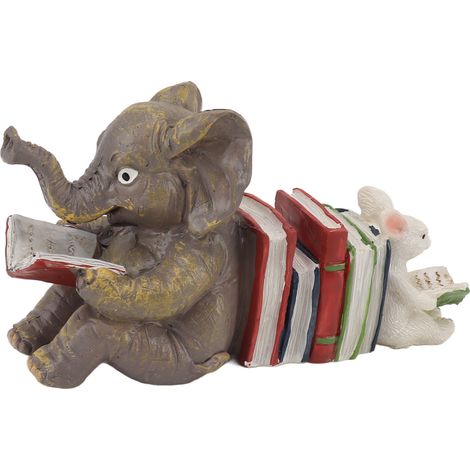 Statue de jardin - Éléphant et lapin lisant - Résine durable - Décor de bureau, bureau, maison (1/5)