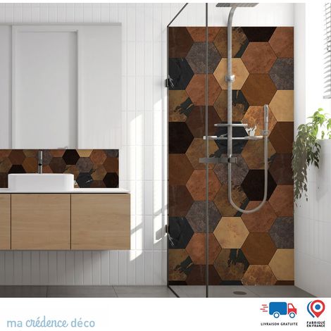 Panneau de douche : Carrelage hexagonale - Couleur Beige - Alu composite - 90 - 245 (1/3)