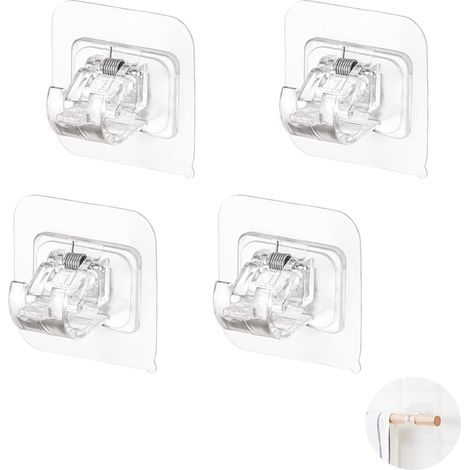 Lot de 4 Supports de rideaux, Crochets auto-adhésifs sans perçage, Plastique résistant pour tringle à rideaux et porte-serviettes, Salle de bain (1/5)