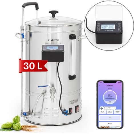Klarstein Bierbrauset zum Selber Brauen, Edelstahl-Bierbrauset, 35L Bierbrauanlage, Maischekessel Beer Brewing Kit für Anfänger, App-Steuerung, Auto-Modus, Zirkulation Pumpe, 2500W Bier Braukessel