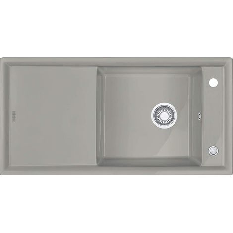 Franke Spüle Keramik Grau 1000x510mm Siebkorb als Druckknopfventil mit Abtropffläche reversibel Perlgrau Matt Ambion ABK 611-100