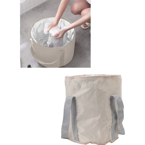 Seau pliable pour le camping/bain de pieds, récipient à eau pliable pour la pêche, les voyages, le camping, les bains de pieds et le lavage de voiture (beige) (1/5)