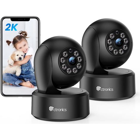 Ctronics Indoor WiFi Überwachungskamera 2K 3MP,IP-Kamera mit App 360°PTZ ,mit Personen-/Bewegungserkennung, Auto-Tracking, IR Nachtsicht 20M, 2-Wege-Audio für Babys/Haustiere ,Ein Satz von 2 (1/5)