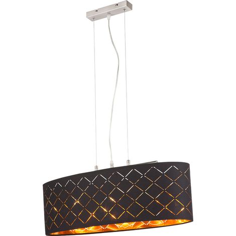 Lampada da soffitto a sospensione per soggiorno oro nero Lampada a sospensione per soggiorno, 3 luci, tessuto metallico, 3x LED 7W 806Lm 2700K, LxPxH 65x25x140 cm