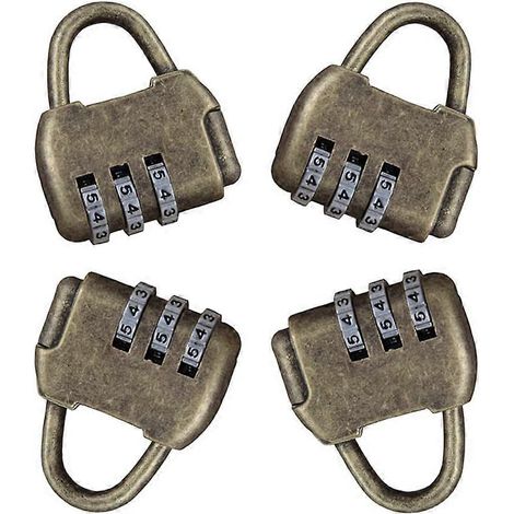 Cadenas à code (4 pièces), cadenas antivol à combinaison 3 chiffres, style rétro, style vintage