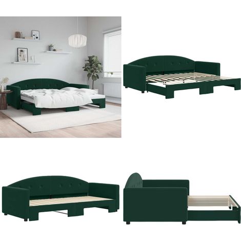 Tagesbett Ausziehbar Dunkelgrün 90x200 cm Samt - Sofa Bett - Schlafcouch - Gästebett - Wohnzimmer Möbel - Schlafzimmer Möbel - Home & Living (1/5)