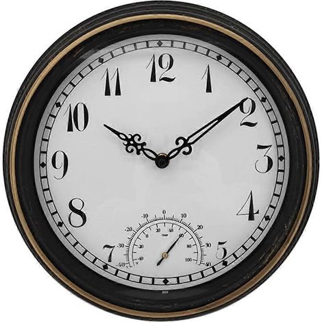 Horloge murale extérieure étanche avec thermomètre IP44, style vintage, ronde, décorative pour jardin, 30 cm (12 pouces) (1/4)