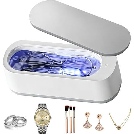 Sollbry Nettoyeur Ultrasons,UV Ultrasonic Cleaner,Bac a Ultrason, MINI Portable Ultrasonic Cleaner pour Bijoux, Dentier, Montres, Lunettes, Tête de Rasoir (1/5)