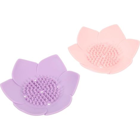 Ensemble 2 porte-savons créatifs en silicone rose lavande à motif floral avec système d'égouttage, pour la douche et le lavabo