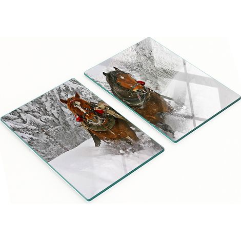 Stilvolle und robuste Glasplatten mit Schlittenmotiv, 2 x 40 x 52 cm (1/5)
