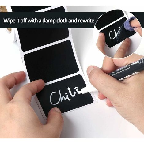 SNQ – Lot de 300 étiquettes autocollantes vierges 3.5cm x 5.5cm – Noir mat pour pots et bocaux – Format ardoise pour épices et confitures (1/4)