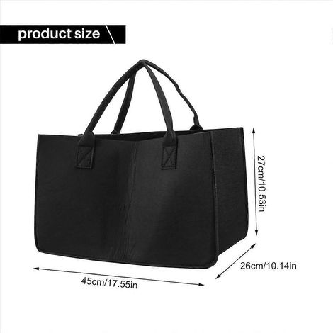 Sac de rangement en feutre pour cheminée, panier porte-revues avec poche, noir (1/5)
