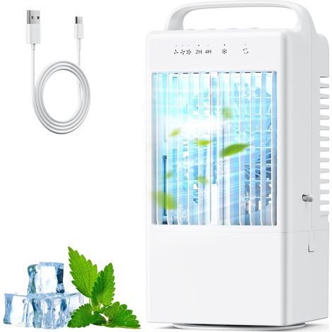 Aire acondicionado portátil móvil, enfriador de aire 4 en 1, ventilador recargable por USB, oscilación de 90°, blanco (1/5)