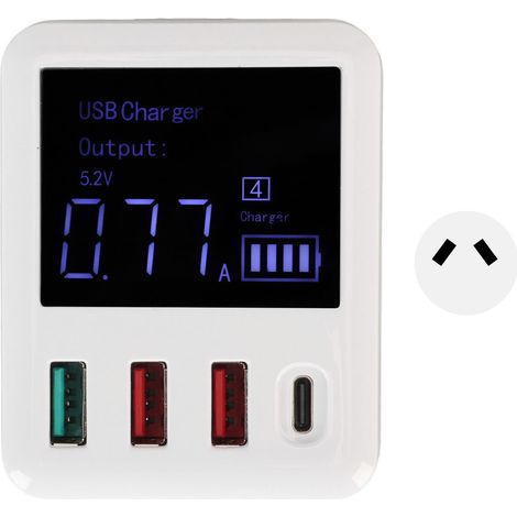 Chargeur mural USB 4 ports QC3.0 PD20W écran LCD charge rapide USB C voyage 100-240V prise AU (1/5)