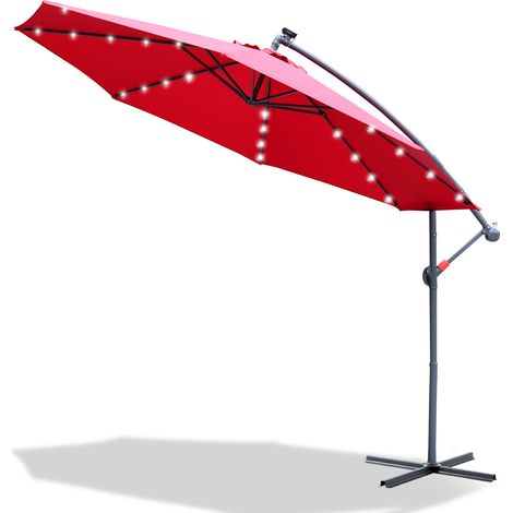Sonnenschirm mit LED 350 cm Strandschirm Marktschirm Gartenschirm Terrassenschirm Rund UV30+, Rot (1/5)