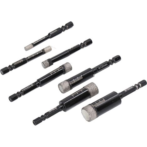 7 Pcs Forets Diamantés Universels, Tige Hexagonale pour Perçage à Sec ou à Eau, Kit Scie Cloche pour Carrelage, Marbre, Granit, Céramique (1/5)