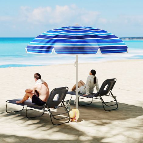 Grand parasol plage protection UV UPF50+ inclinaison réglable sac transport Ø180x196cm, multicolore
