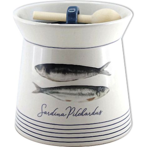 Pot à sel Sardella en Faïence avec cuillère en bois