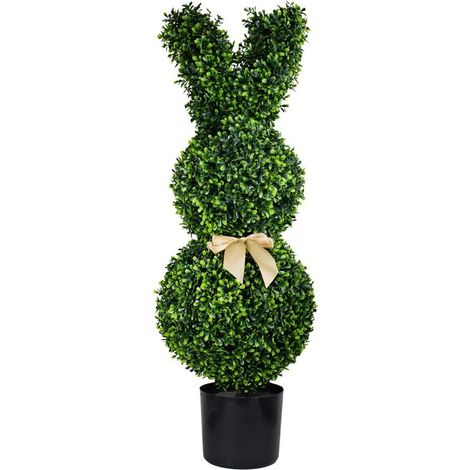 Buis artificiel topiaire 70 cm - Feuilles de buis vertes en forme de lapin - faux arbre réaliste - décoration intérieure et extérieure(Pot de fleurs inclus) (1/5)