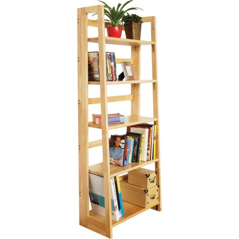 Interiors by Premier Hevea Wood Five Tier Shelf Unit, Living Room Shelving Unit, Wooden Ladder Shelves For Storage Solution (1/5)
