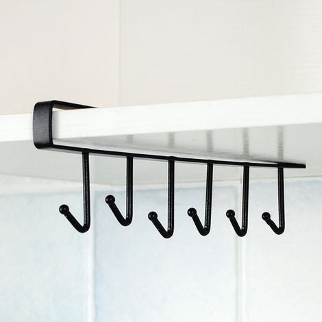 Porta tazze/bicchieri a 6 ganci, per montaggio sottopensile in cucina, compatibile con ripiani da 2 cm