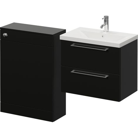 Napoli 390 Cento Matt Black 1200mm Wall Mounted 2 Drawer Vanity Unit and Toilet Suite with Glide Basin - 1200mm - Chrome 320mm HandleWithout Kingston Toilet Pan