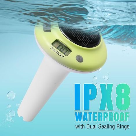 Floating Solar Pool Thermometer, Digital Display, IPX8, Battery Powered and Solar Powered for Pools, Ponds, Aquariums, Ice Baths (PT5) (1/4)