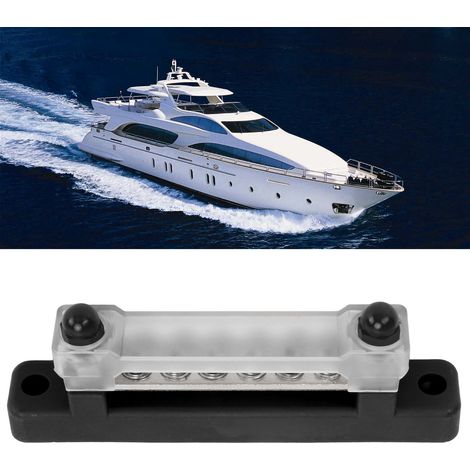 48V 150A 6-Kanal-Sammelschiene mit 2 Anschlüssen, Batterieklemmenblock mit Abdeckung (Lieferung im Karton), schwarz CP-0965-01 (1/5)