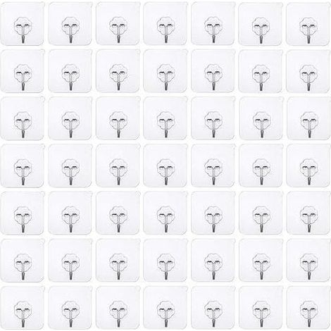 Pack of 50 transparent adhesive hooks, no drilling required – Strong hold up to 6 kg – For smooth kitchen and bathroom walls (1/5)