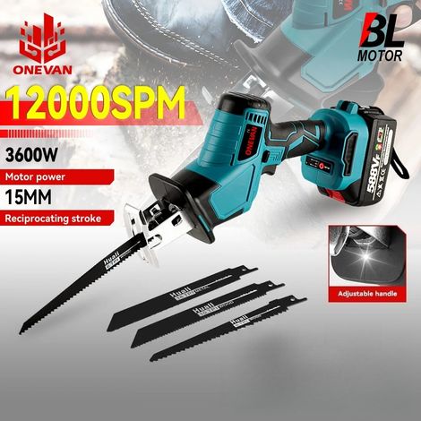 Scie alternative sans fil 3600w 12000spm, tronçonneuse sans fil, outils de coupe du bois avec lame de scie pour broche de batterie 18V(sans batterie) (1/5)
