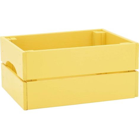 Caisse de rangement en pin petit modèle 31 x 23 x 15 cm Jaune (1/5)