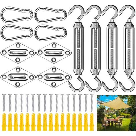 Kit de montaje para toldo de sombra - Juego de 44 piezas con accesorios de fijación de acero inoxidable 304 - Adecuado para toldos de jardín (1/5)