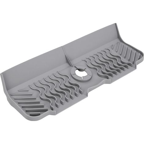 Tapis de robinet en silicone, 45 cm de long, protège-évier, plateau d'égouttage pour plan de travail de cuisine, gris. (1/5)