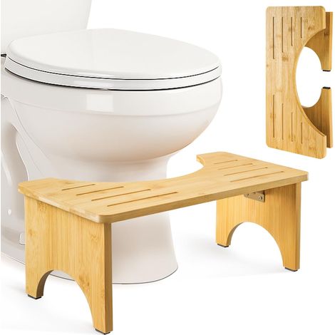 Tabouret Toilette Pliable en Bois de Bambou, Marche Pied Toilette Adulte, Tabouret WC Ergonomique pour la Salle de Bain - pour Hémorroïdes, Constipation et Ballonnements (1/5)