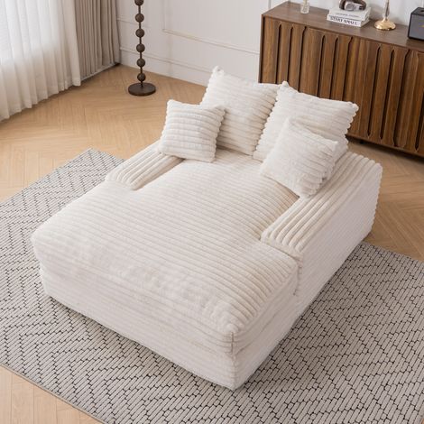 Chaise longue 175x137x63 cm in velluto a coste beige salvaspazio, soggiorno FloraGrace (1/5)