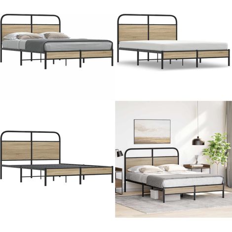 vidaXL Cadre de lit sans matelas 140x190 cm chêne fumé bois ingénierie (1/5)