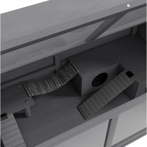 Cage pour petits rongeurs en bois avec plateforme, pont suspendu, échelles et toit ouvrant, 100 x 52 x 50 cm, gris foncé (1/5)