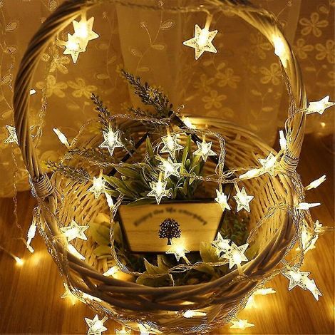 Guirnalda de luces LED de 3 m con estrellas y bolas, funciona con pilas, ideal para bodas, fiestas, Navidad, decoración con luces de copos de nieve y exteriores. (1/5)