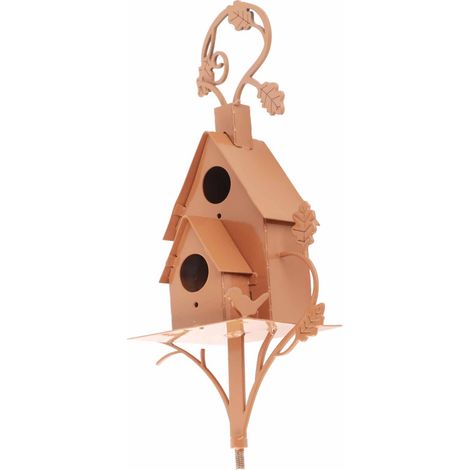 Nichoir en métal avec poteau, piquet en bois pour jardin, décoration extérieure, support de nichoir en métal antique, taille C (taille unique). (1/5)