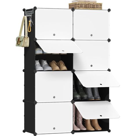 WOLTU Zapatero modular de 8 compartimentos, 32 pares de zapatos, ahorra espacio, blanco (1/5)