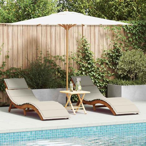 Sonnenliege mit Kissen 2 pcs Cremeweiß Massivholz Akazie