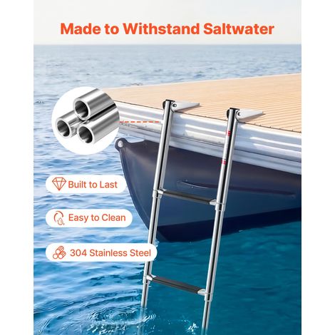 Échelle de Bateau 4 Marches en Acier Inoxydable, Échelle de Baignade Télescopique et Pliante pour Bateau Hors-Bord, Yacht, Ponton e… (1/5)